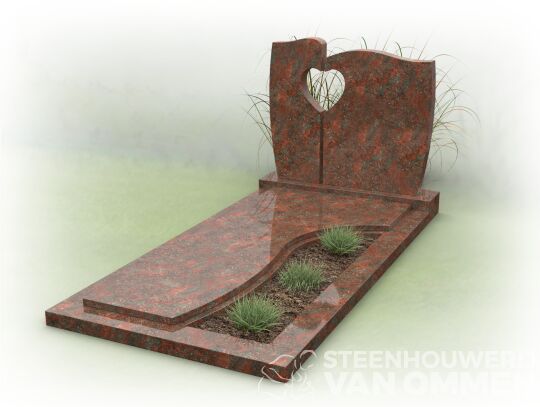 Grafmonument met speelse golfkop en hart