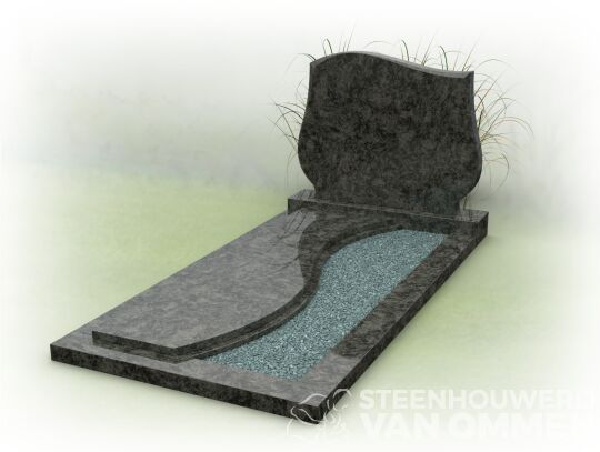 Grafsteen met golfkop en dekplaat met boog