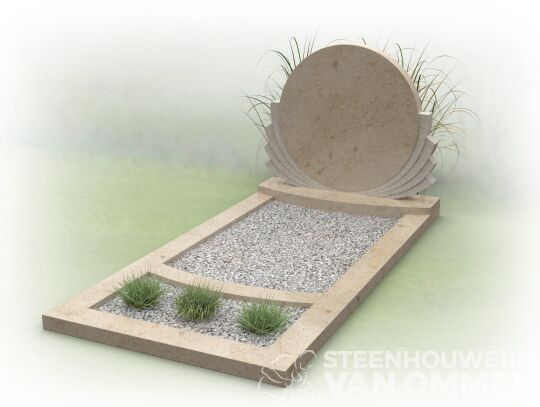 Grafsteen met ronde letterplaat en waaier