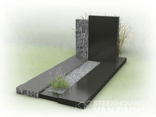 Moderne grafsteen met ruwe accenten