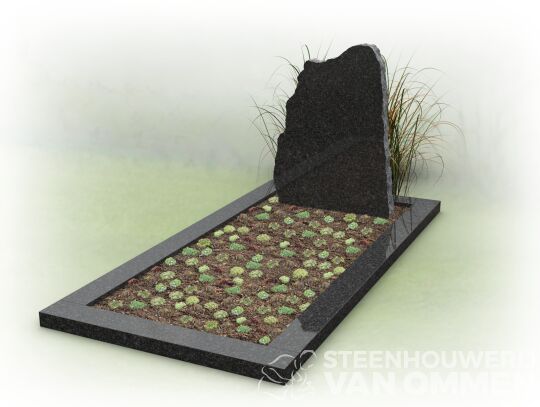 Ruwe grafsteen met open plantengedeelte
