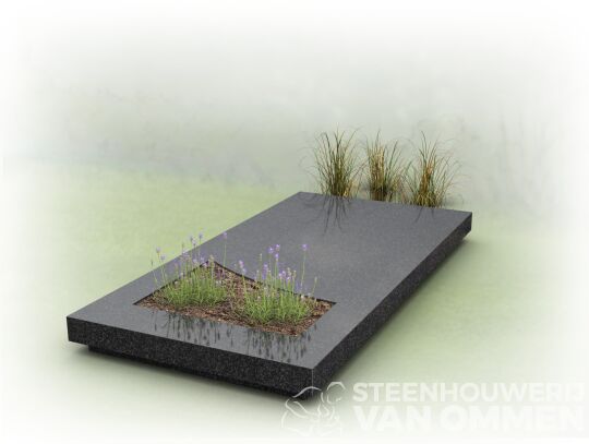 Grafzerk met plantgedeelte licht gebogen