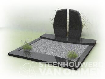 Familiegraf met letterplaat in twee gedeelten