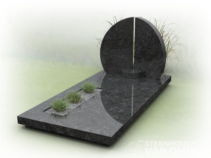 Grafsteen licht verheven met ronde letterplaat foto 1
