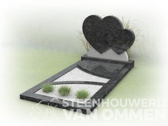 Grafsteen met dubbele harten en planten gedeelte