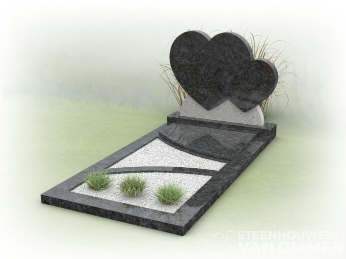 Grafsteen met dubbele harten en planten gedeelte foto 1