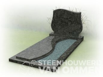 Grafsteen met golfkop en dekplaat met boog