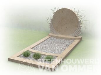 Grafsteen met ronde letterplaat en waaier