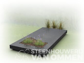 Grafzerk met plantgedeelte licht gebogen