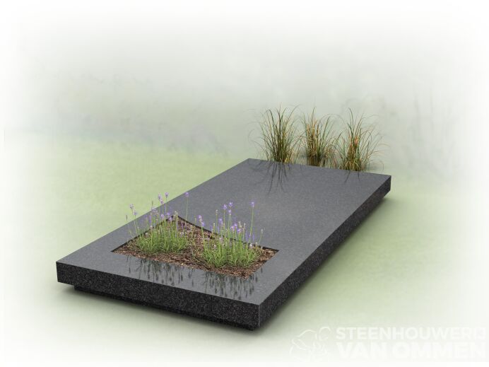 Grafzerk met plantgedeelte licht gebogen foto 1