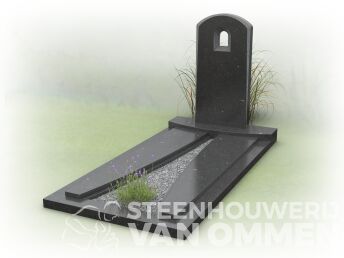 Symmetrische grafsteen met opening in letterplaat